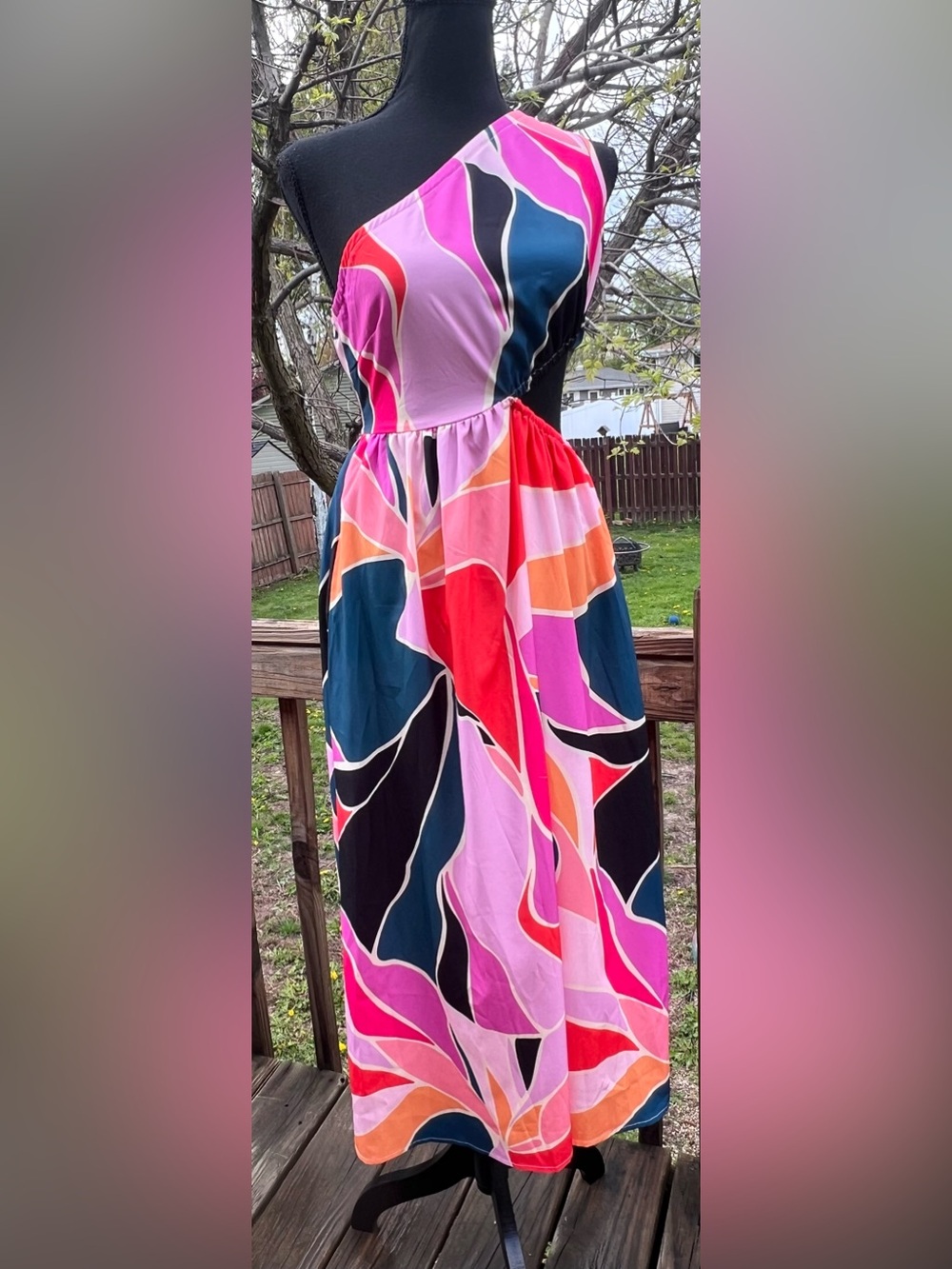 One-Shoulder Multicolor cutout Maxi Dress - Pink/Red/Blue/orange